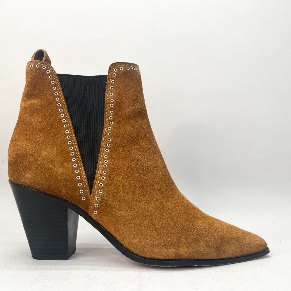 Paige Womens 9 Lauren Boots Shoe Cedar Suede Studded Heel Pointed Western Bootie